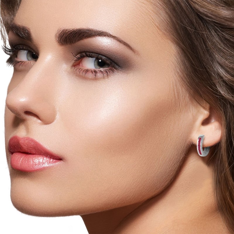 1.3 Carat 14K Solid White Gold Hoop Earrings Ruby