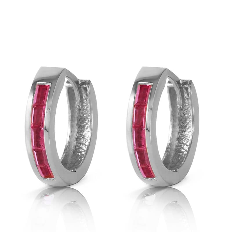 1.3 Carat 14K Solid White Gold Hoop Earrings Ruby