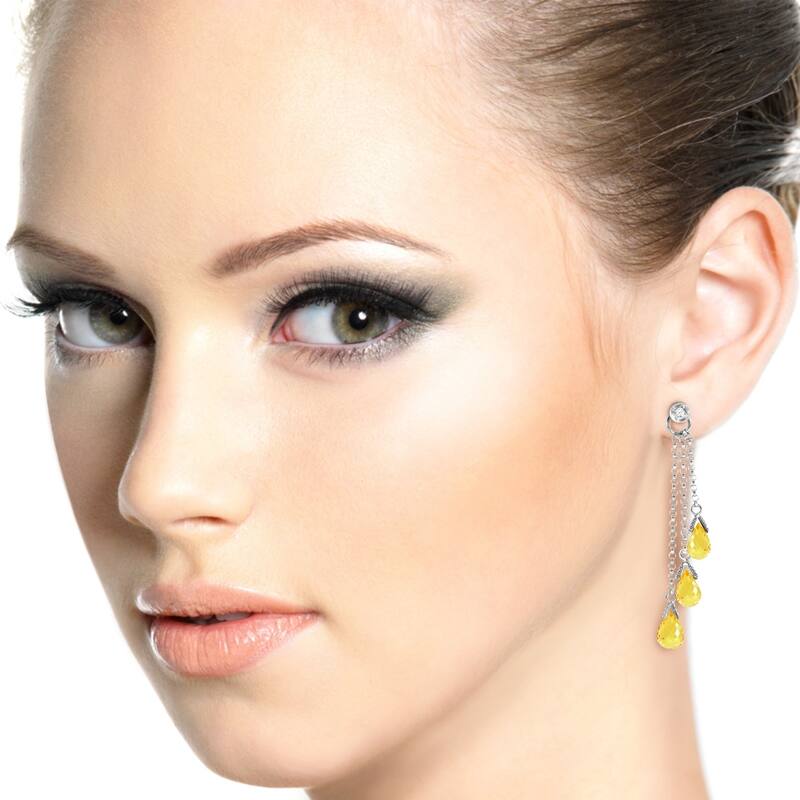 14K Solid White Gold Chandelier Earrings withDiamonds & Citrines