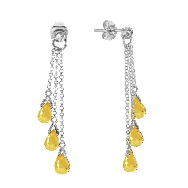 14K Solid White Gold Chandelier Earrings withDiamonds & Citrines