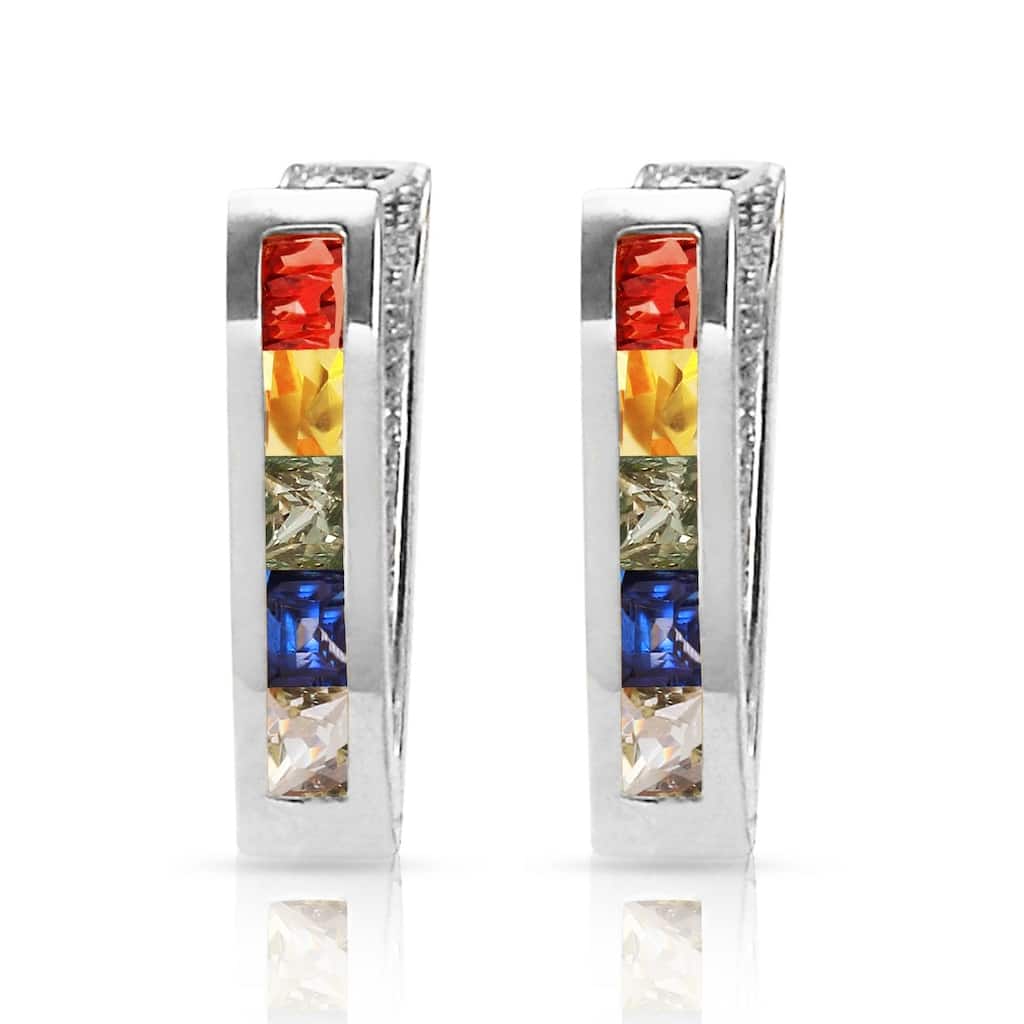 1.3 Carat 14K Solid White Gold Huggie Earrings Multicolor Sapphire