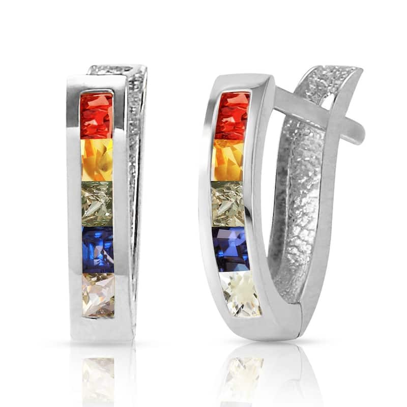 1.3 Carat 14K Solid White Gold Huggie Earrings Multicolor Sapphire