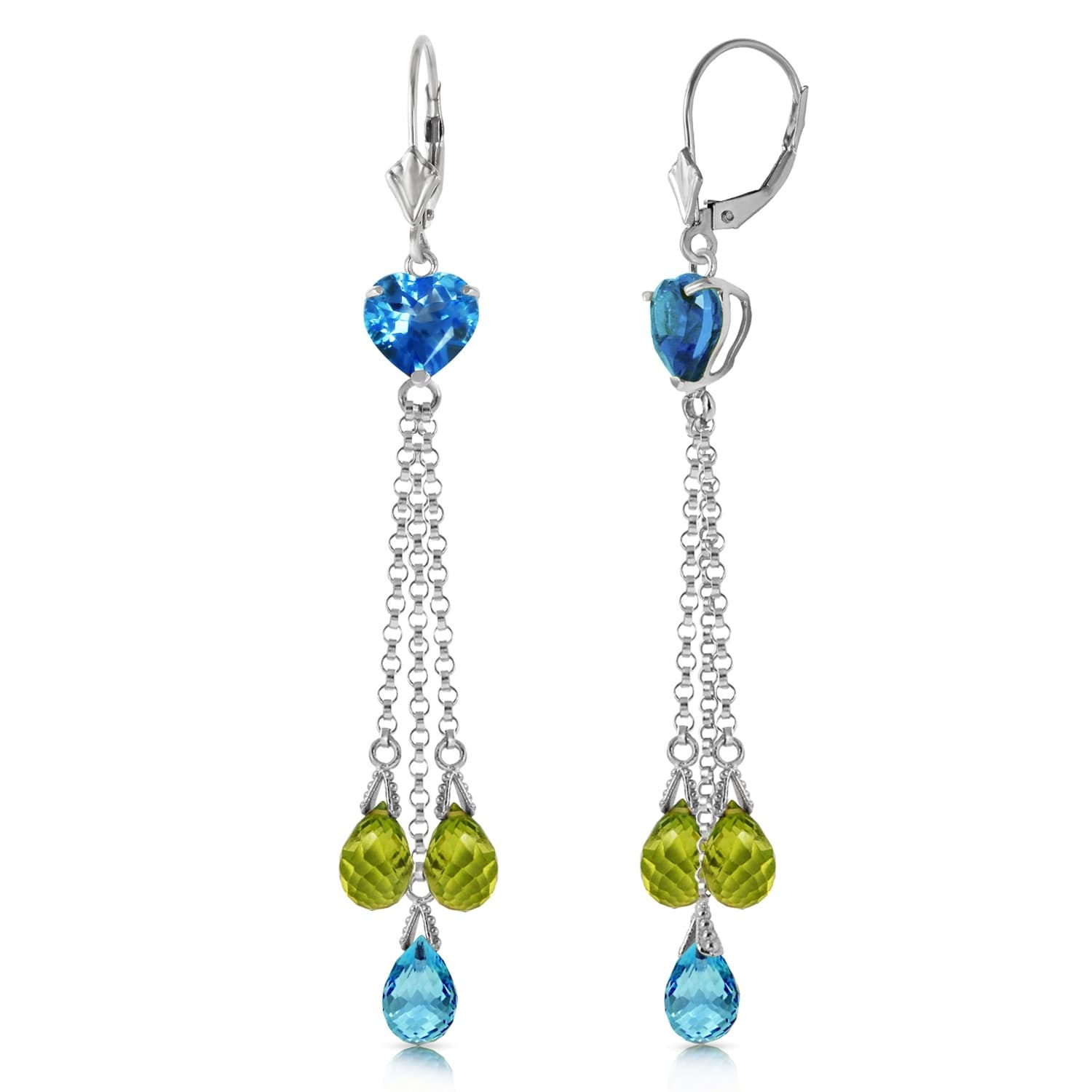 14K White Gold Chandelier Earrings With Colorful Semiprecious Gemstones