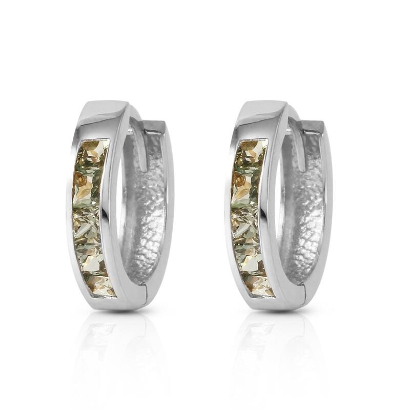 1.3 CTW 14K Solid White Gold Hoop Earrings Natural Green Sapphire
