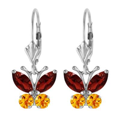 1.24 Carat 14K Solid White Gold Butterfly Earrings Garnet Citrine