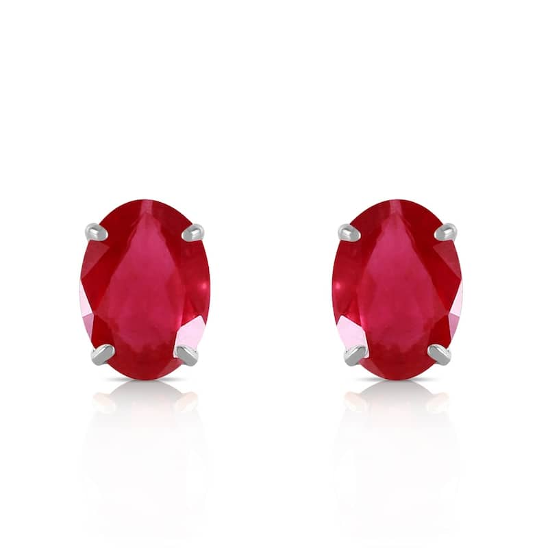 1.8 CTW 14K Solid White Gold Stud Earrings Natural Ruby