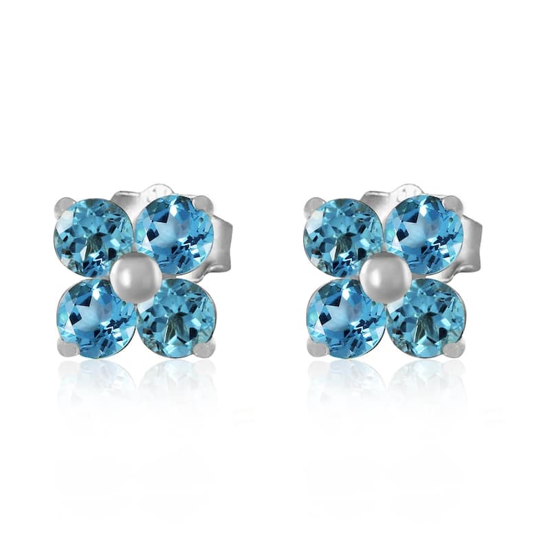1.15 Carat 14K Solid White Gold Stud Earrings Blue Topaz