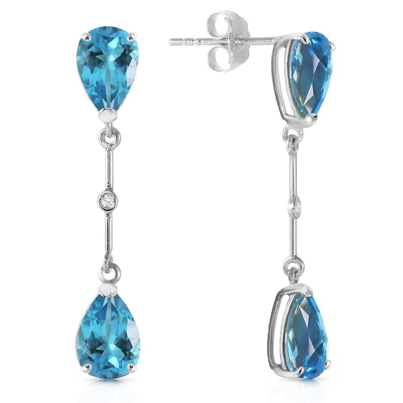 7.01 CTW 14K Solid White Gold Diamond Blue Topaz Dangling Earrings