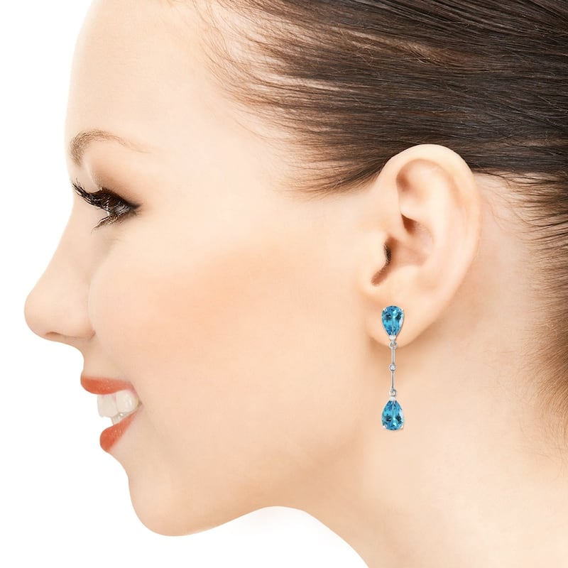 7.01 CTW 14K Solid White Gold Diamond Blue Topaz Dangling Earrings