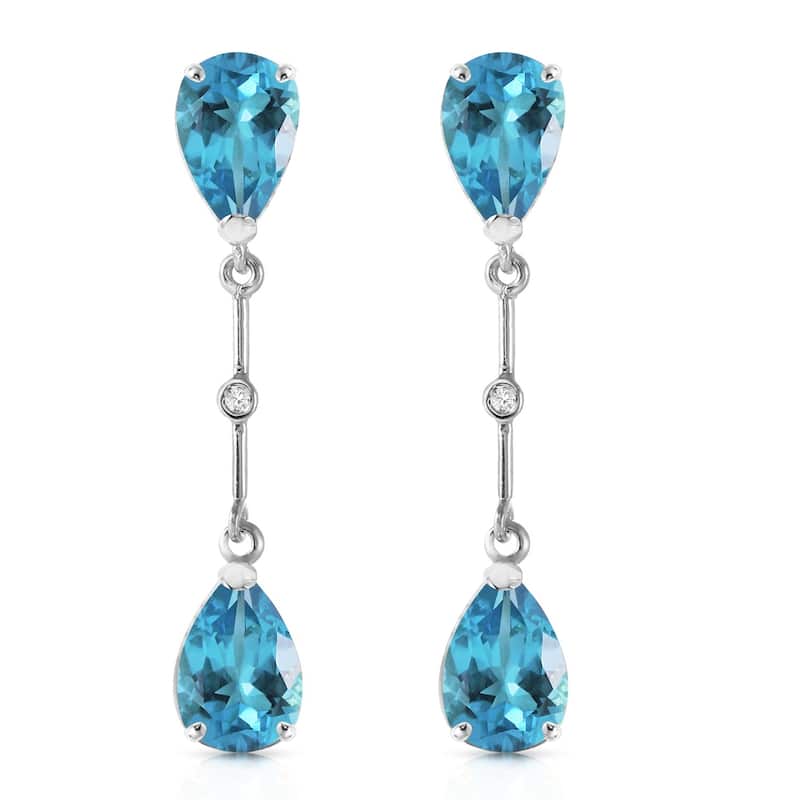 7.01 CTW 14K Solid White Gold Diamond Blue Topaz Dangling Earrings
