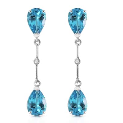 7.01 CTW 14K Solid White Gold Diamond Blue Topaz Dangling Earrings