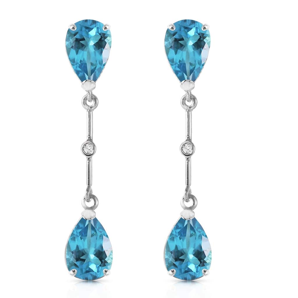 7.01 CTW 14K Solid White Gold Diamond Blue Topaz Dangling Earrings
