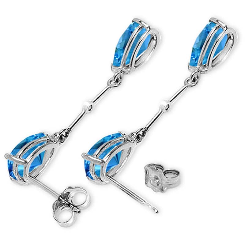 7.01 CTW 14K Solid White Gold Diamond Blue Topaz Dangling Earrings