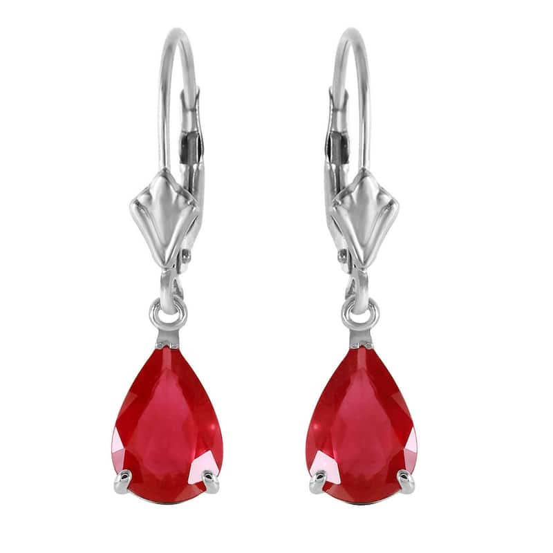 3.5 Carat 14K Solid White Gold Leverback Earrings Ruby