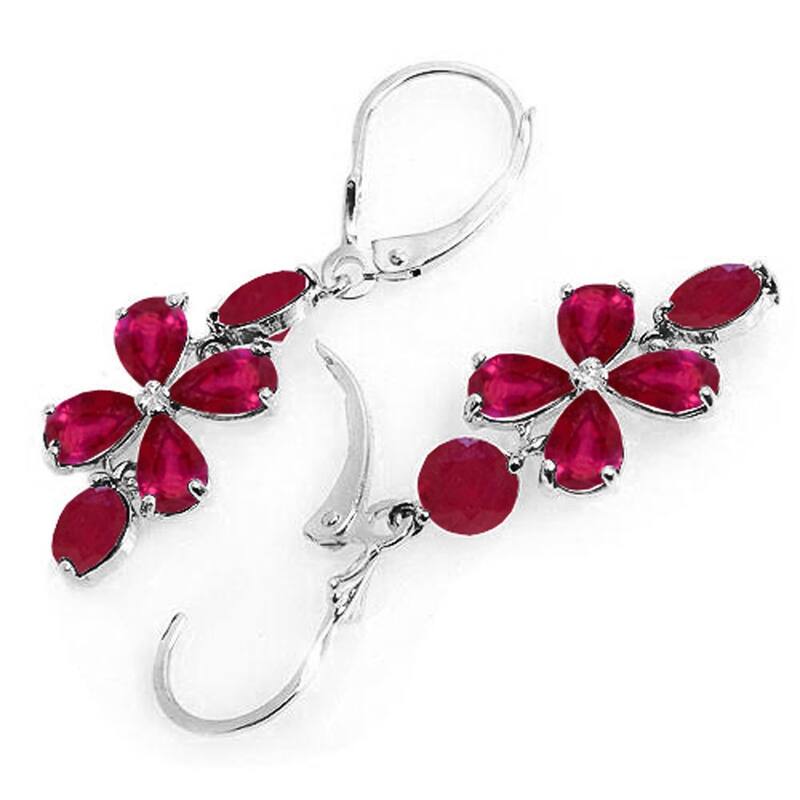 5.32 CTW 14K Solid White Gold Chandelier Earrings Natural Ruby