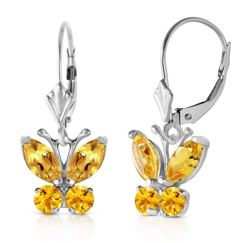 1.24 CTW 14K Solid White Gold Butterfly Earrings Citrine