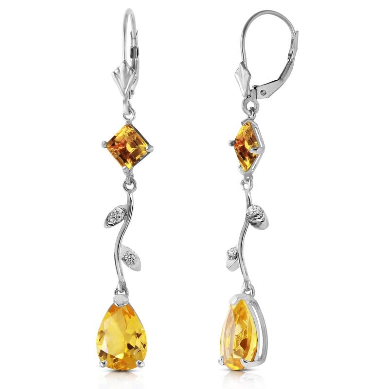 3.97 Carat 14K Solid White Gold Chandelier Earrings Diamond Citrine