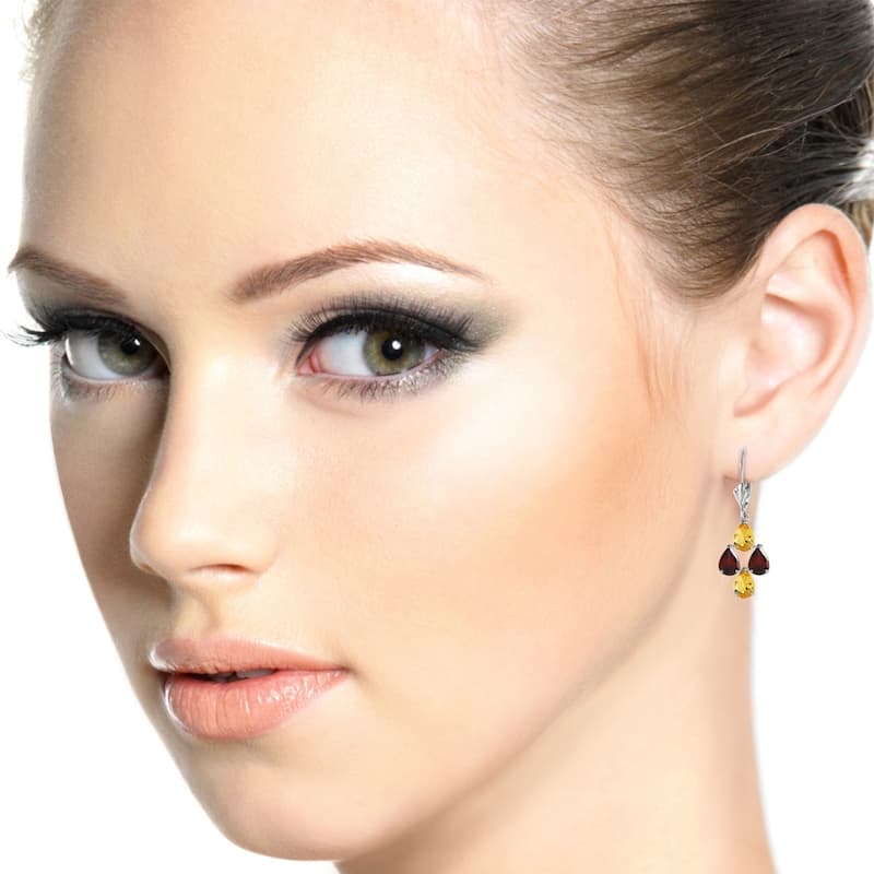 3.9 CTW 14K Solid White Gold Signs Of Rapture Citrine Garnet Earrings