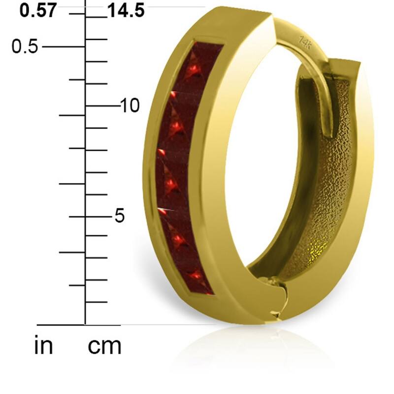 1.3 Carat 14K Solid Gold Hoop Huggie Earrings Garnet
