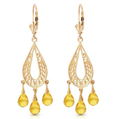 3.75 Carat 14K Solid Gold Chandelier Earrings Natural Citrine