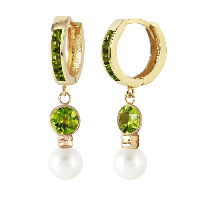4.3 CTW 14K Solid Gold Huggie Earrings pearl Peridot