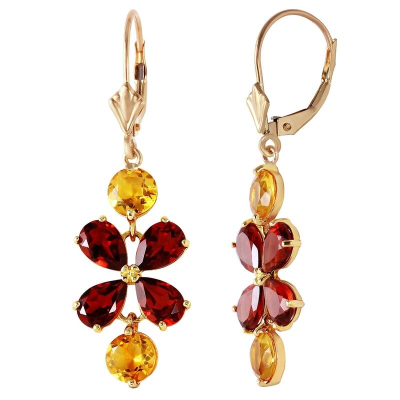5.32 Carat 14K Solid Gold Chandelier Earrings Garnet Citrine