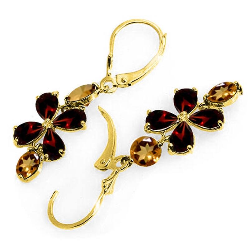5.32 Carat 14K Solid Gold Chandelier Earrings Garnet Citrine