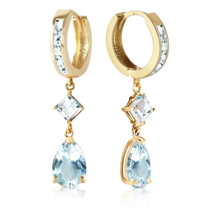 5.62 CTW 14K Solid Gold Huggie Earrings Dangling Aquamarine