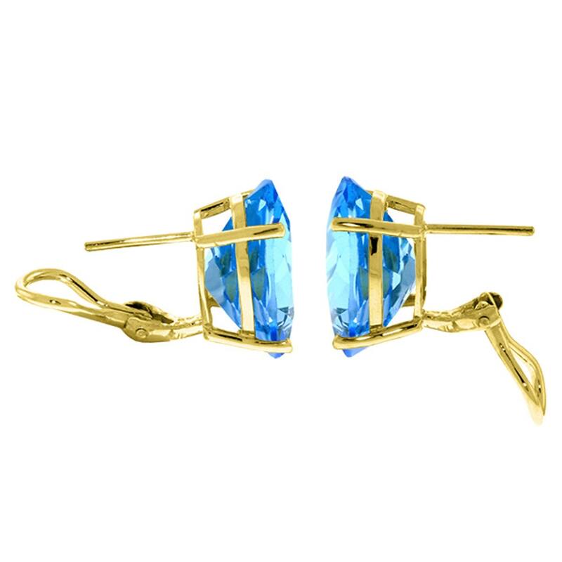 16 Carat 14K Solid Gold French Clips Earrings Natural Blue Topaz