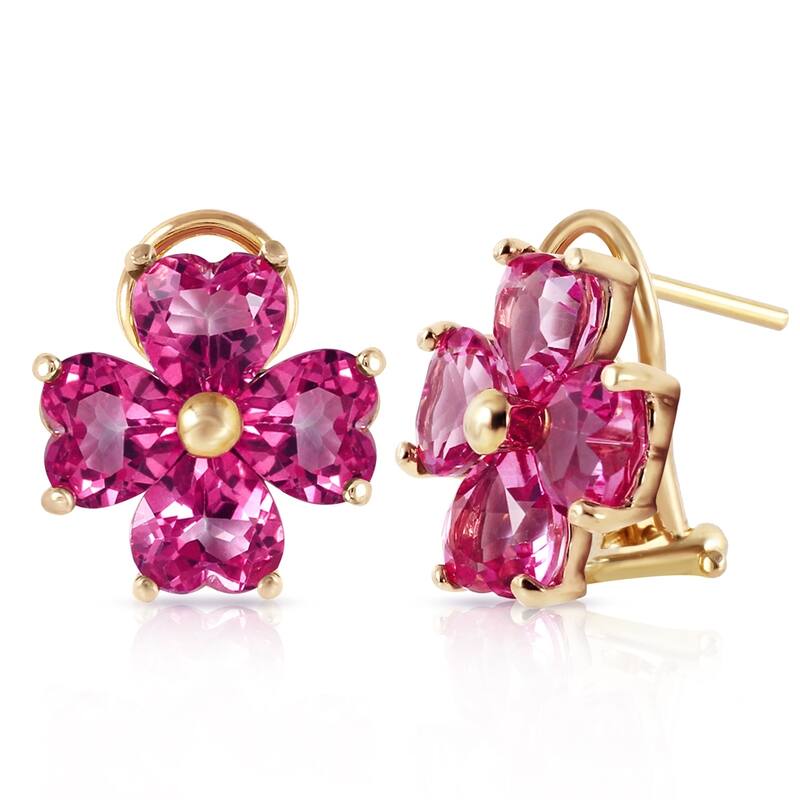 7.6 Carat 14K Solid Gold French Clips Earrings Natural Pink Topaz