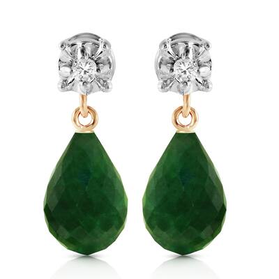 17.66 Carat 14K Solid Gold Stud Earrings Diamond Emerald