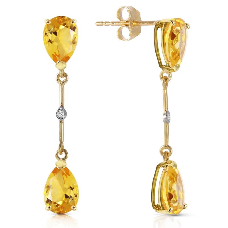 14K Solid Gold Diamonds & Citrines Dangling Earrings