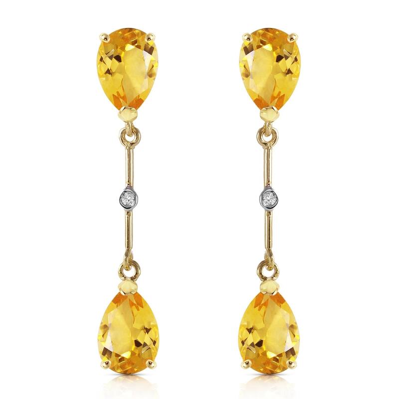 14K Solid Gold Diamonds & Citrines Dangling Earrings