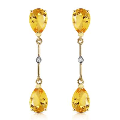 14K Solid Gold Diamonds & Citrines Dangling Earrings