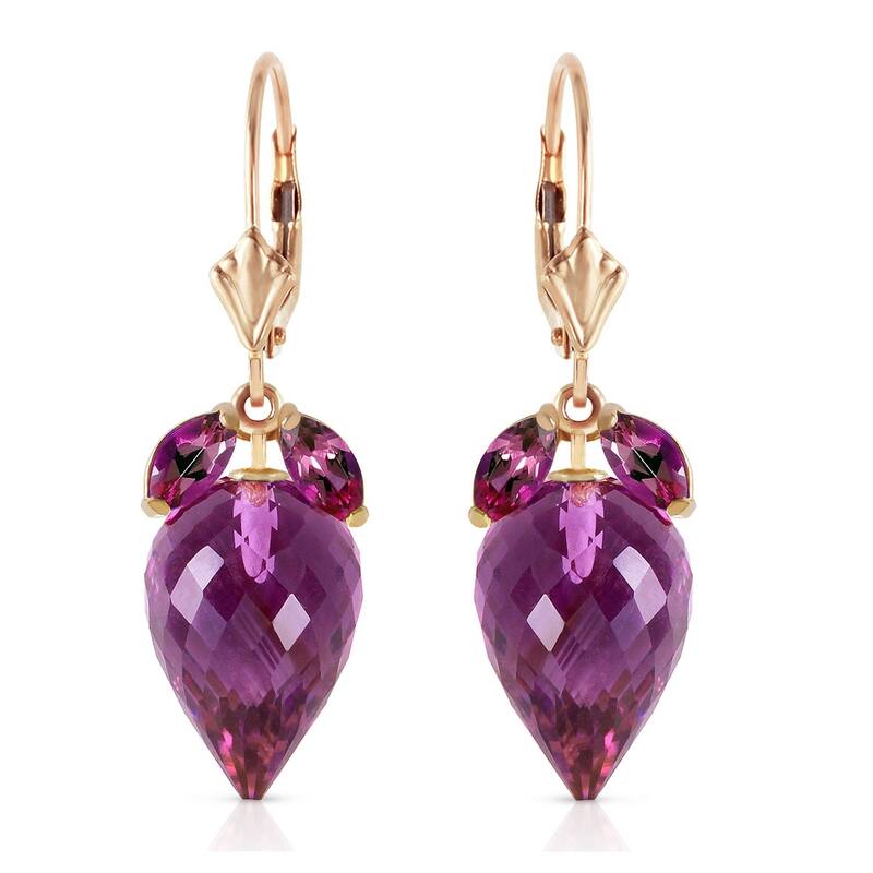 Orecchini A Gancio In Oro Giallo 14K Con Ametista Naturale Briolette: Gioiello Femminile, Pietra Di Febbraio