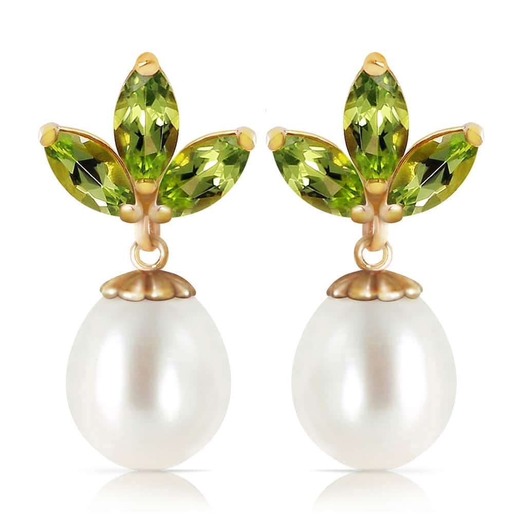 9.5 Carat 14K Solid Gold Dangling Earrings pearl Peridot