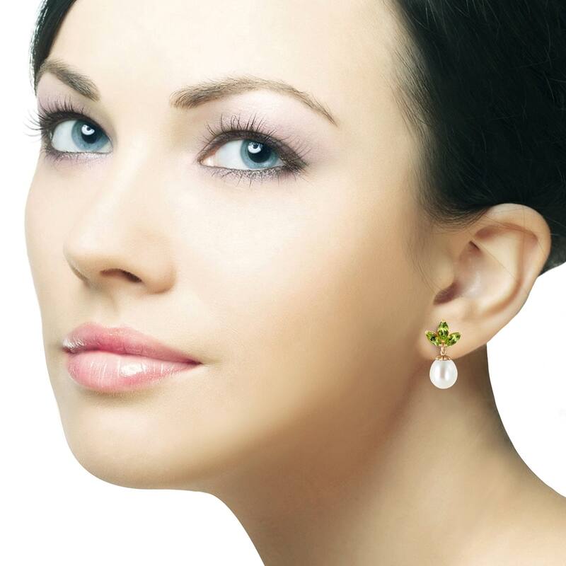 9.5 Carat 14K Solid Gold Dangling Earrings pearl Peridot