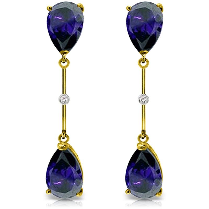 14K Solid Gold Diamonds & Sapphires Dangling Earrings