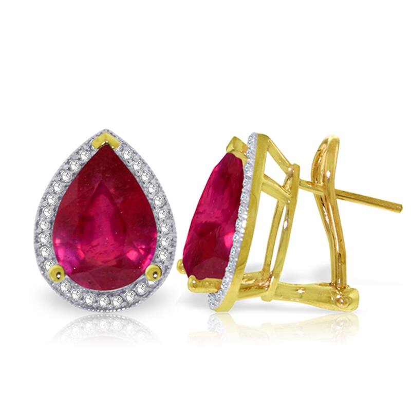 11.02 Carat 14K Solid Gold French Clips Earrings Diamond Ruby
