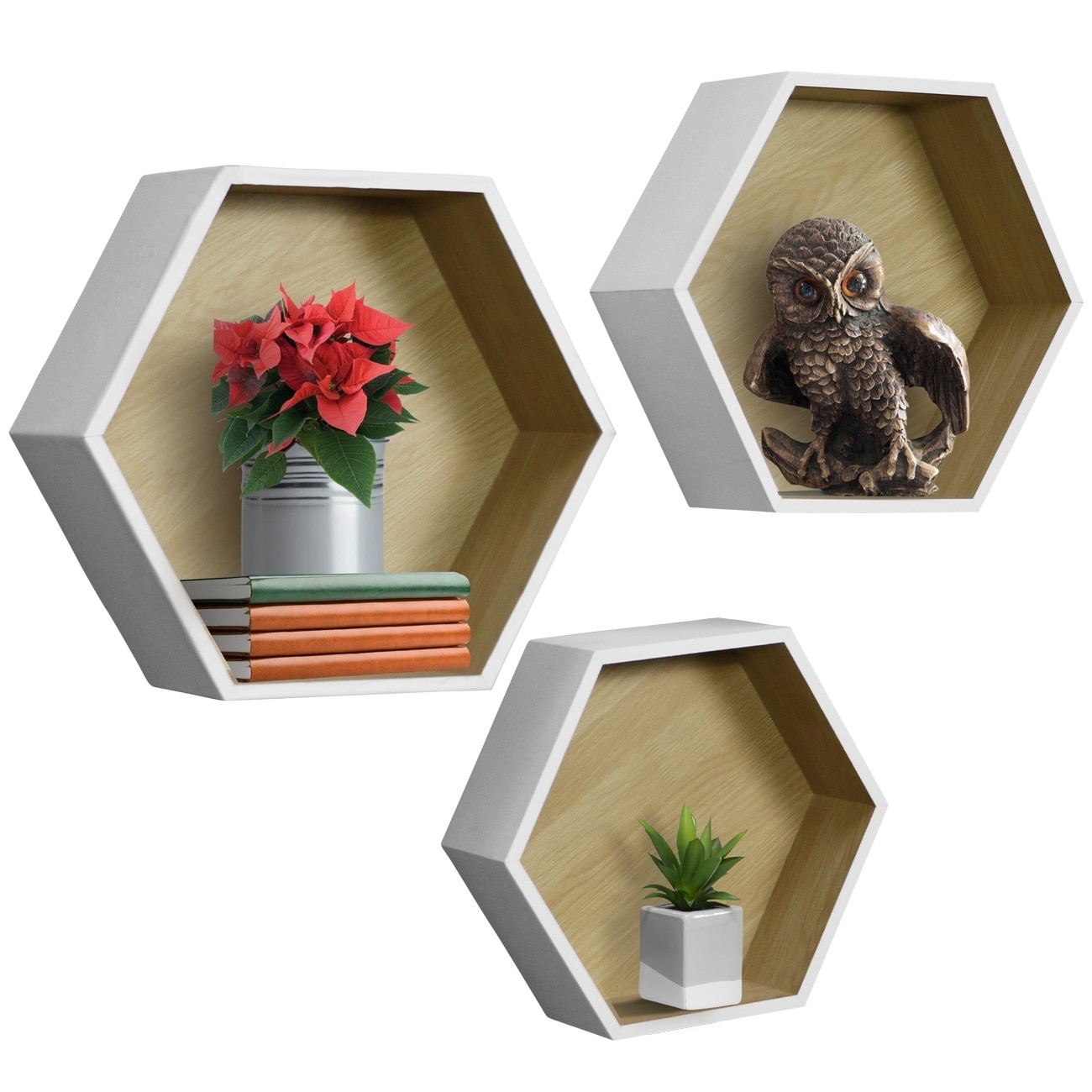 Hexagon Floating Shelves - Set of 3 - Beautiful Honeycomb Plant Wall Shelf.  Geometric Hexagon Shelves. Includes All Hanging Hardware. Boho Shelves.  Honeycomb Shelves : : Home