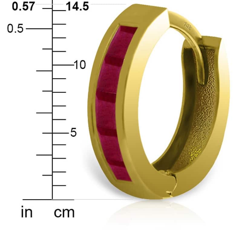 1.3 Carat 14K Solid Gold Hoop Earrings Natural Ruby