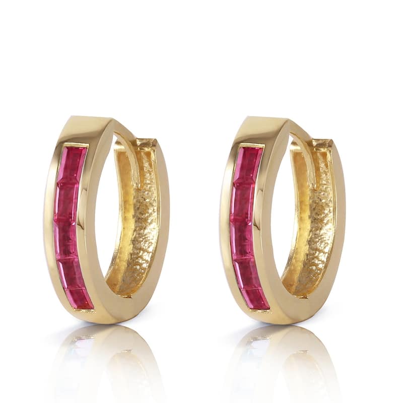 1.3 Carat 14K Solid Gold Hoop Earrings Natural Ruby