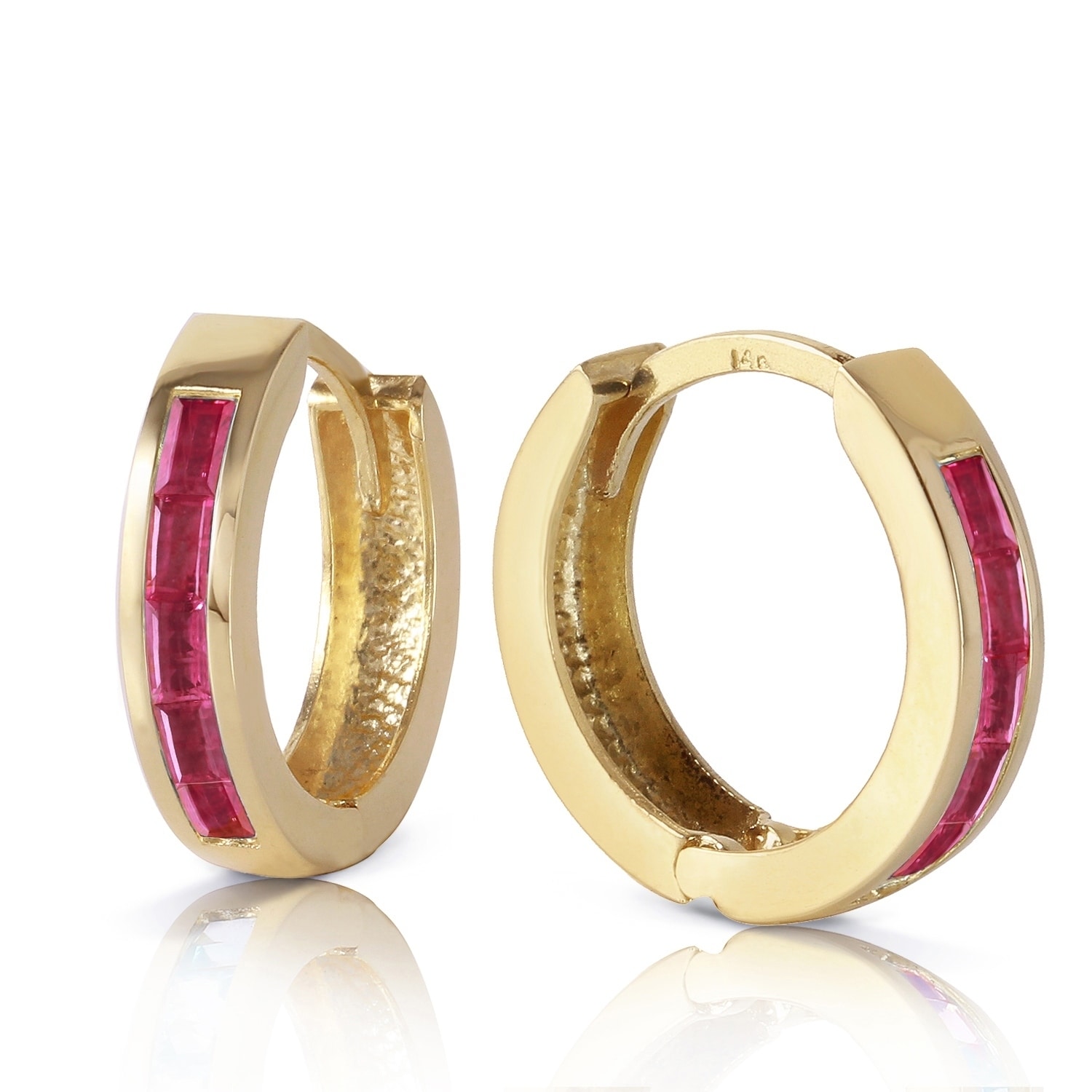 MayaMila 1.3 Carat 14K Solid Gold Hoop Earrings Natural Ruby
