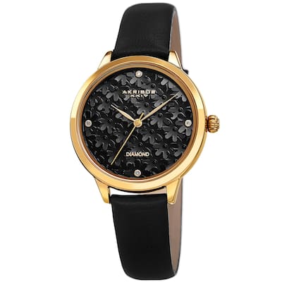 Akribos XXIV Women's Diamond Layered Floral Leather Strap Watch