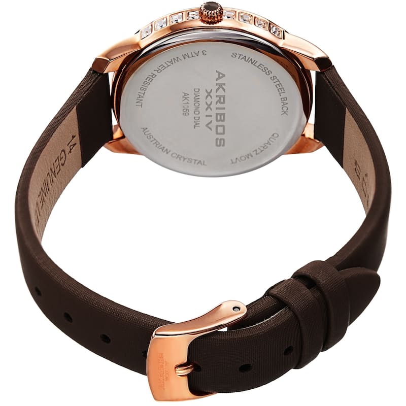 Akribos XXIV Women's Diamond Classic Satin Leather Strap Watch - Brown