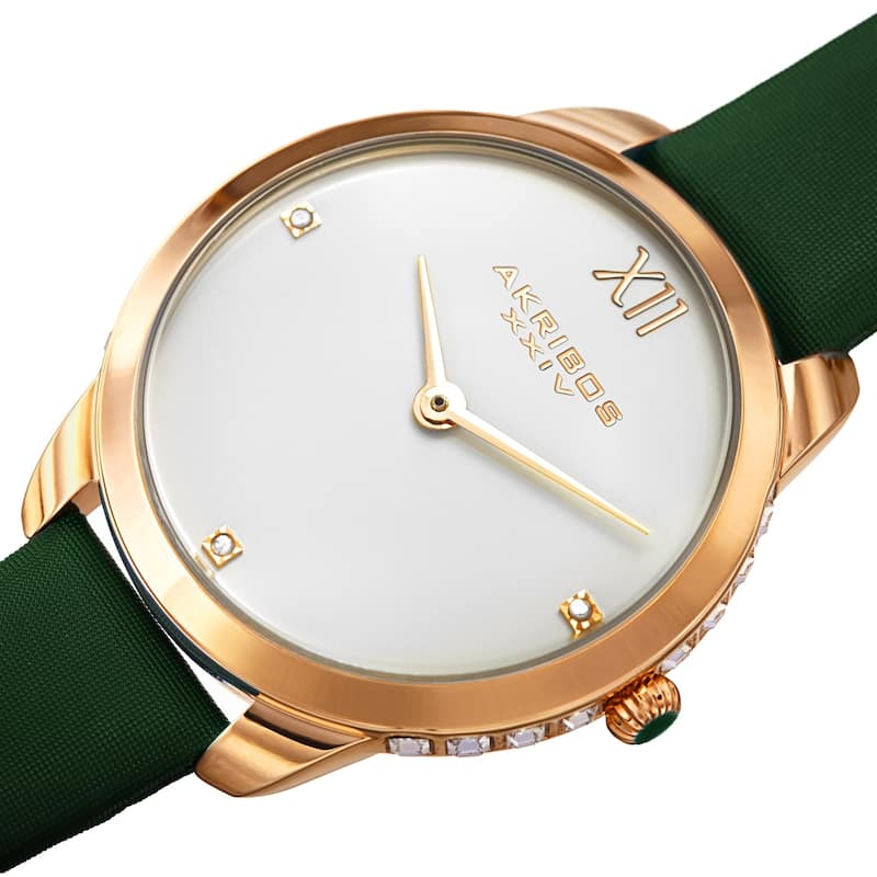 Akribos XXIV Women's Diamond Classic Satin Leather Strap Watch - Brown