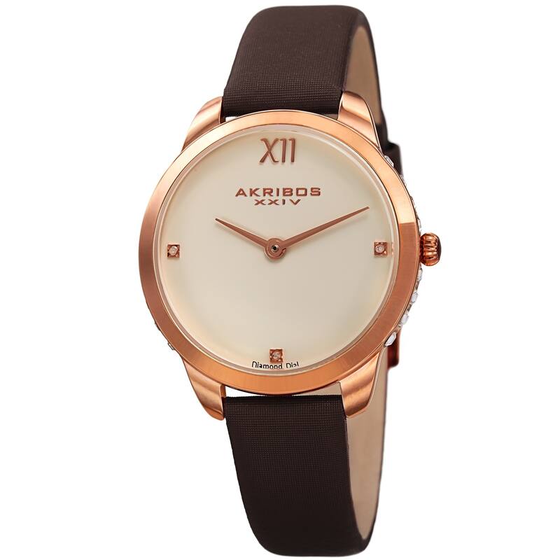 Akribos XXIV Women's Diamond Classic Satin Leather Strap Watch - Brown