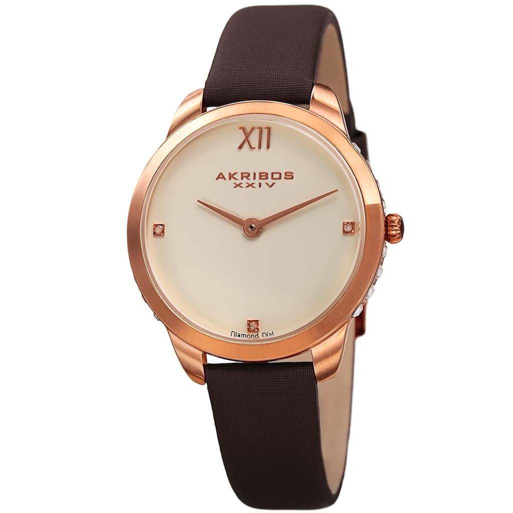 Akribos XXIV Women's Diamond Classic Satin Leather Strap Watch - Brown