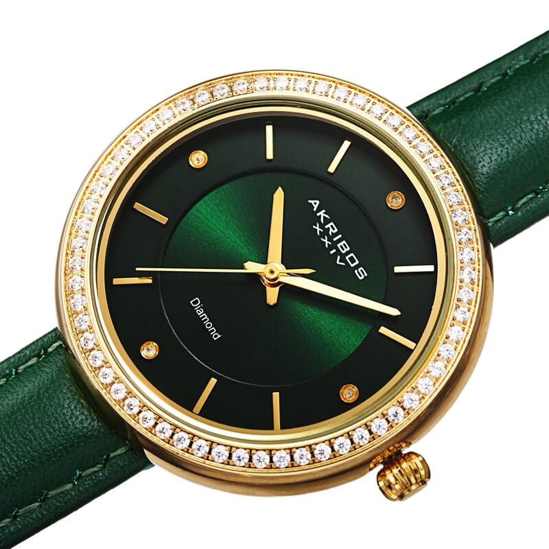 Akribos XXIV Women's Diamond Crystal Classic Leather Strap Watch