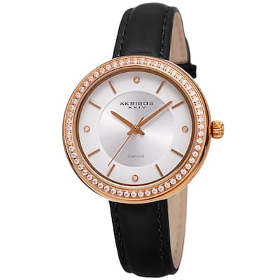 Akribos XXIV Women's Diamond Crystal Classic Leather Strap Watch